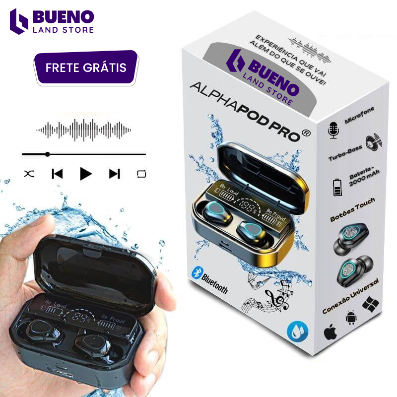 Fone Bluetooth Prova d'àgua AlphaPod Pro® + 4 Borrachinas de Brinde!